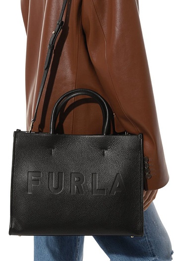 Кожаная сумка Furla Medium 35x26 см - Black   