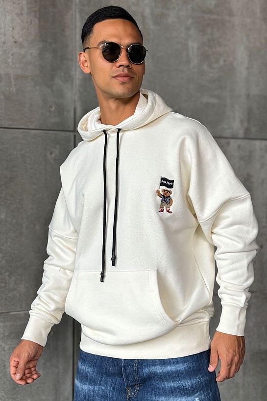 Утеплённое оверсайз худи Palm Angels "Pirate Bear" - White