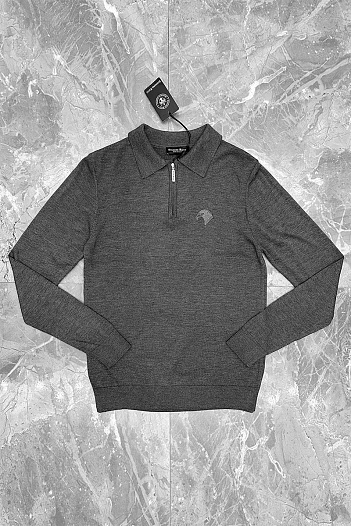 Серое поло с длинным рукавом Stefano Ricci zip-up   