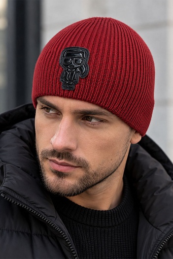 Мужская шапка красного цвета Karl Lagerfeld logo-patch   