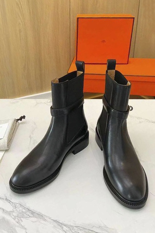 Женские кожаные сапоги с мехом Hermes premium - Black