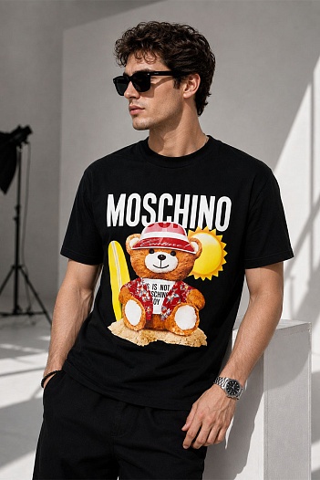 Мужская чёрная футболка Moschino Teddy Bear print   
