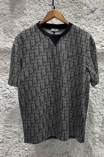 Мужская футболка Dior Oblique - Grey / Black   