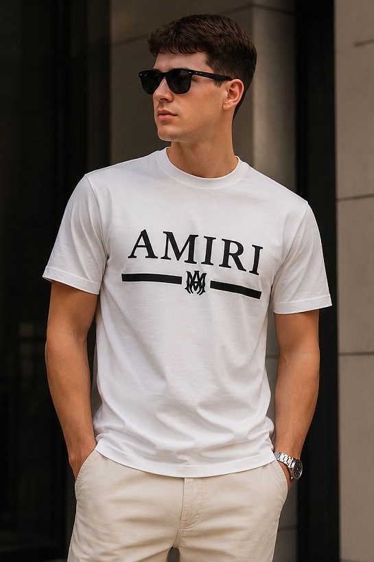 Мужская белая футболка Amiri MA bar logo-print