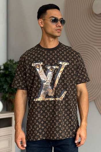 Коричневая оверсайз футболка Louis Vuitton Monogram All-over   