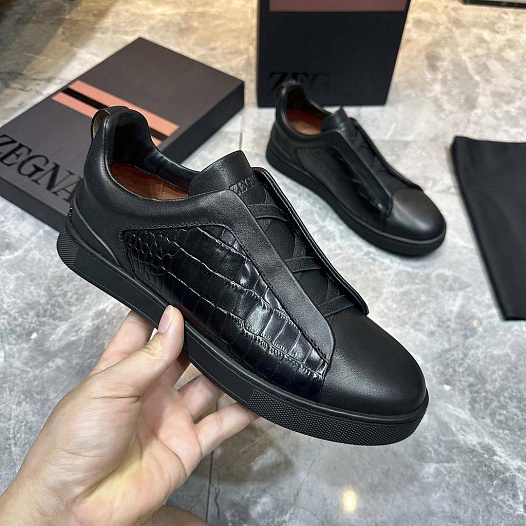 Мужские кроссовки Ermenegildo Zegna Triple Stitch Alligator - Black   