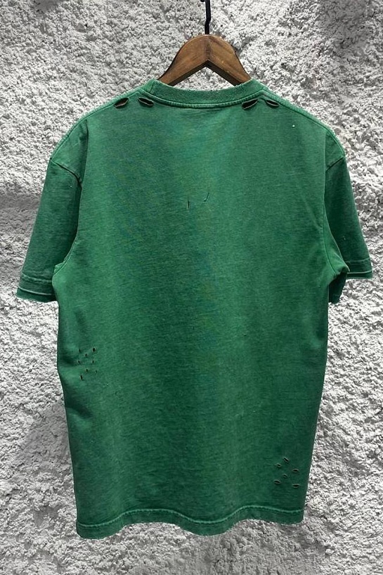 Зелёная оверсайз футболка Balenciaga с рваной отделкой