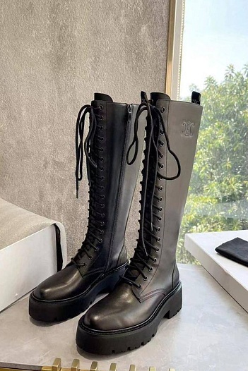 Женские кожаные сапоги Celine Premium - Black   