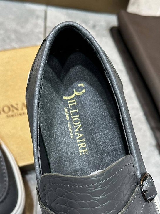 Мужские кожаные лоферы Billionaire серого цвета