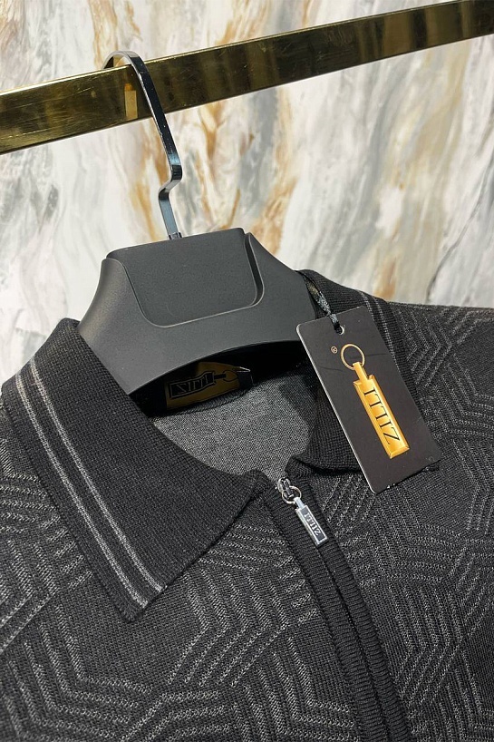 Мужское поло чёрного цвета Zilli zip neck