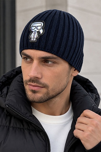 Мужская шапка тёмно-синего цвета Karl Lagerfeld logo-patch   
