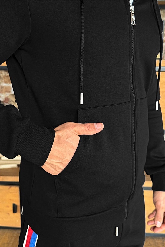 Чёрная кофта на молнии Moncler striped logo