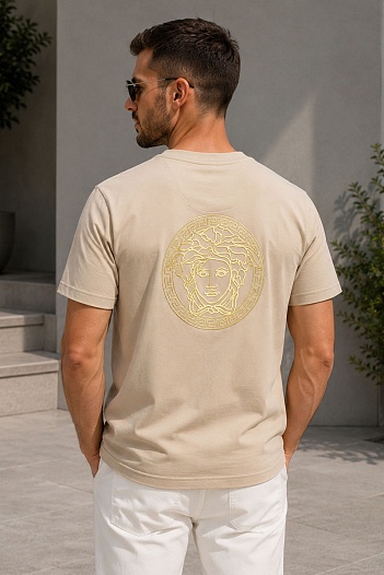 Бежевая футболка Collaboration Fendi x Versace Fendace Logo   