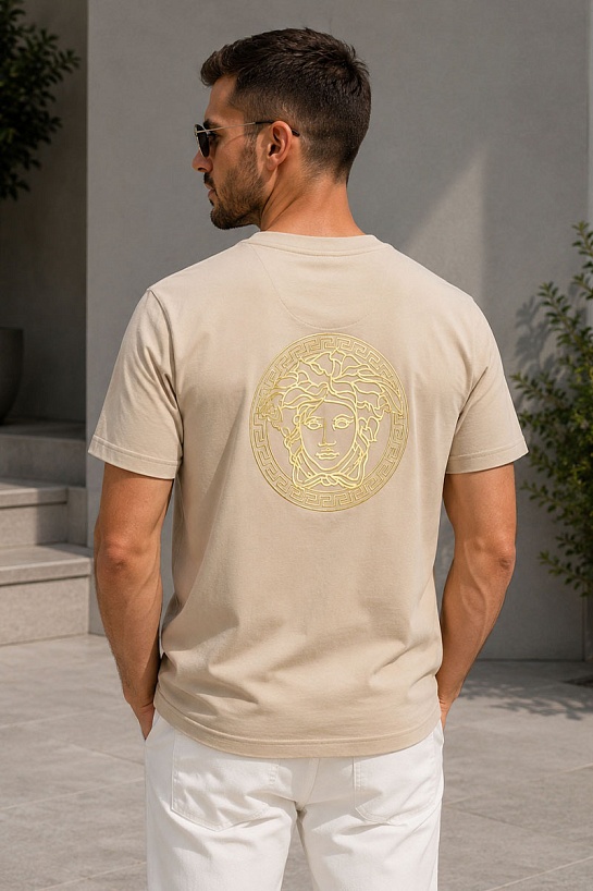 Бежевая футболка Collaboration Fendi x Versace Fendace Logo
