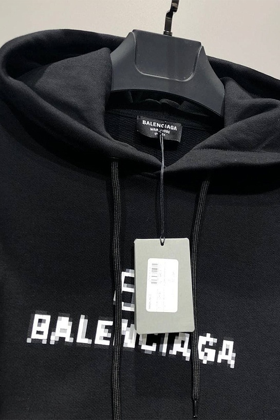 Чёрное оверсайз худи Balenciaga Pixel Logo