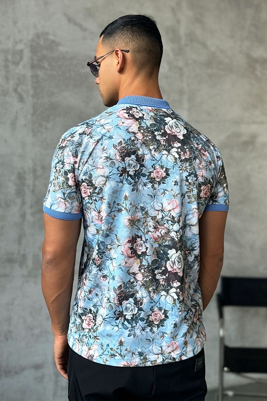 Мужское поло Etro "Floral" - Blue / Pink