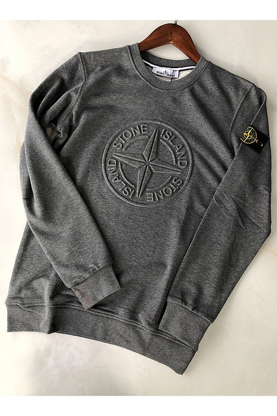 Мужской серый свитшот Stone Island с патчем на плече embossed logo