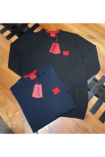 Тёмно-синий мужской джемпер Hugo Boss red logo label   
