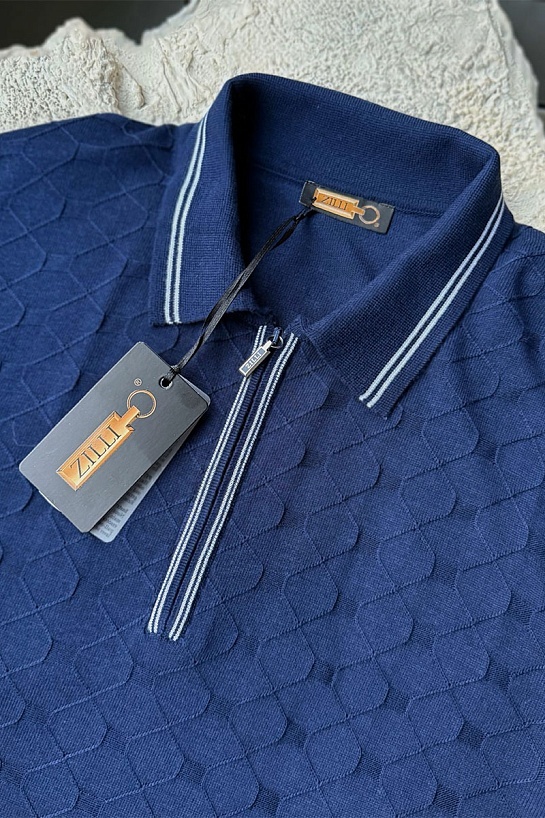 Мужское поло Zilli zip neck - Blue