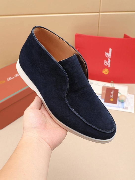 Замшевые лоферы с меховой стелькой Loro Piana Open Walk - Navy