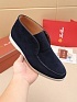 Замшевые лоферы с меховой стелькой Loro Piana Open Walk - Navy
