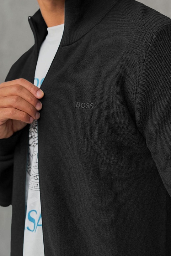 Чёрная кофта на молнии Hugo Boss logo-embroidered