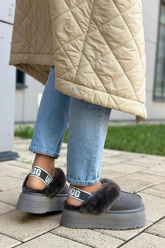 Замшевые женские слиперы с мехом UGG Funkette Platform