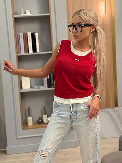 Красная женская майка MIU MIU   