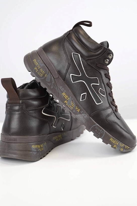 Кожаные кроссовки с мехом Premiata high-top - Brown