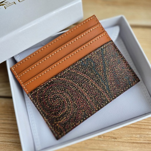 Кожаный кардхолдер Etro с узором пейсли 10x8 см   