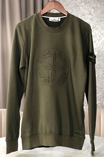 Мужской зелёный свитшот Stone Island с патчем на плече embossed logo   