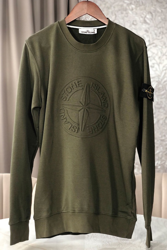 Мужской зелёный свитшот Stone Island с патчем на плече embossed logo