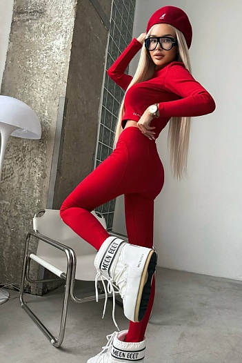 Женские леггинсы на флисе красного цвета Alaia   