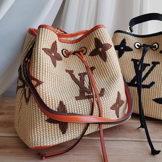 Женская сумка Louis Vuitton NeoNoe Handbag Monogram Raffia MM 26x26x17.5 см   