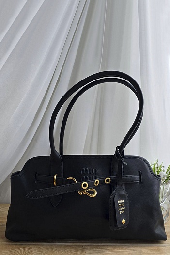 Кожаная сумка MIU MIU Aventure nappa 42x29 см - Black   