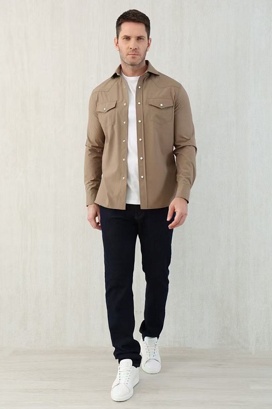 Мужская бежевая рубашка Brunello Cucinelli Premium
