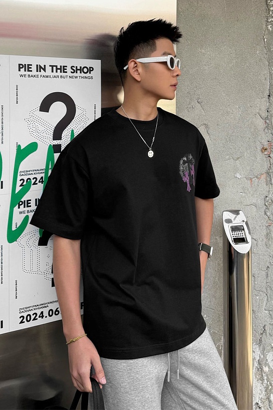 Чёрная оверсайз футболка Chrome Hearts Premium