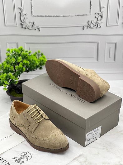 Мужские ботинки Brunello Cucinelli Suede Brogues - Beige   