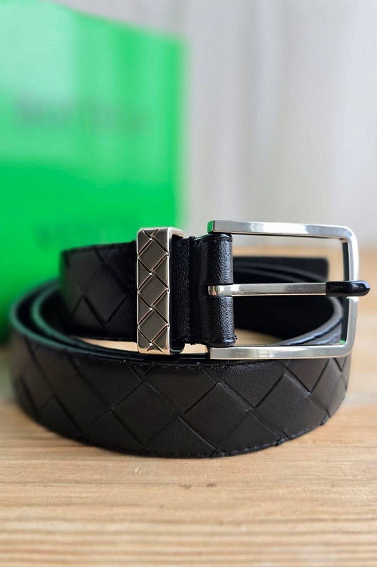 Чёрный кожаный ремень Bottega Veneta - длина 105 см