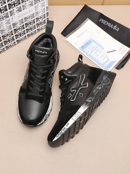 Комбинированные кроссовки с мехом Premiata high-top - Black
