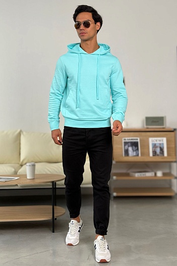 Мужское худи бирюзового цвета Stone Island Compass-patch   