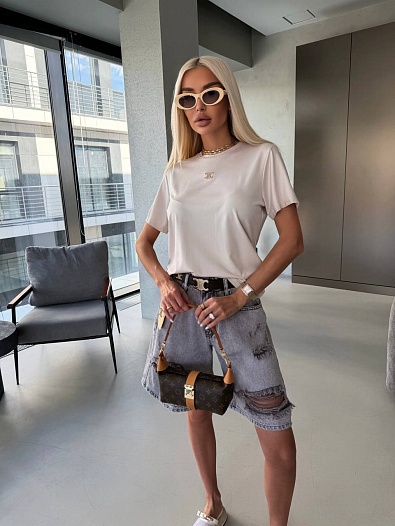 Женская бежевая футболка Celine premium   