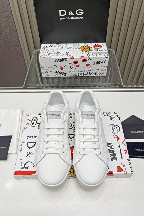 Кожаные кроссовки белого цвета Dolce & Gabbana Portofino
