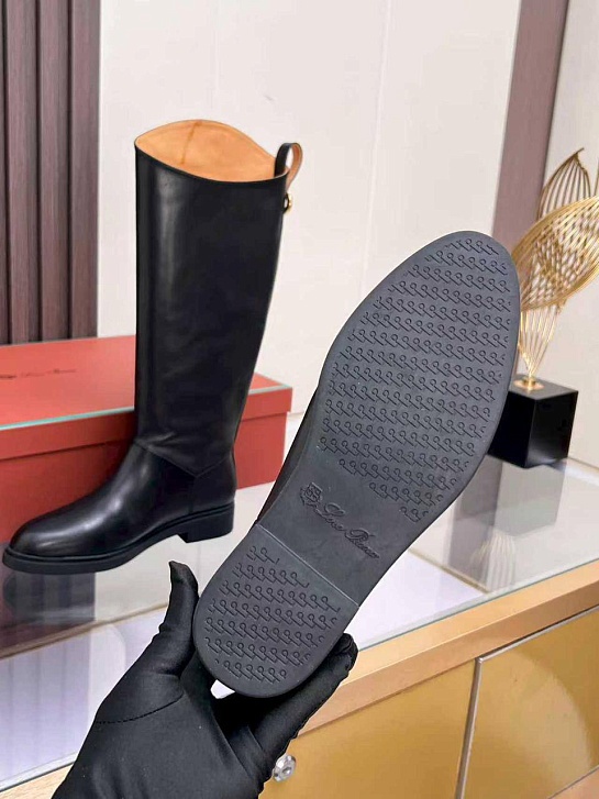 Женские кожаные сапоги Loro Piana premium - Black