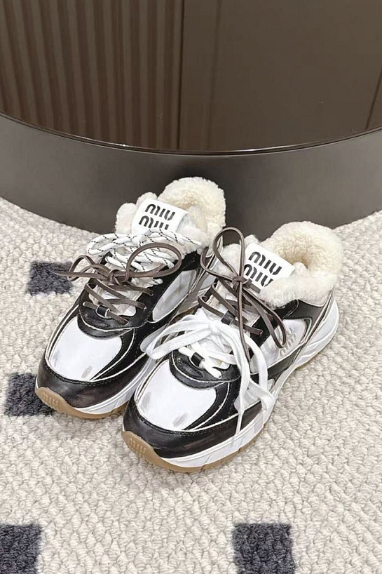 Женские кожаные кроссовки с мехом MIU MIU premium