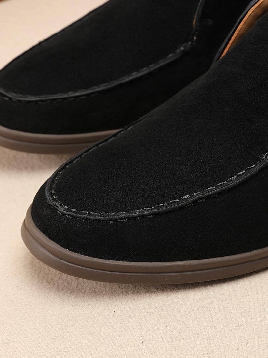 Замшевые лоферы с меховой стелькой Loro Piana Open Walk - Black
