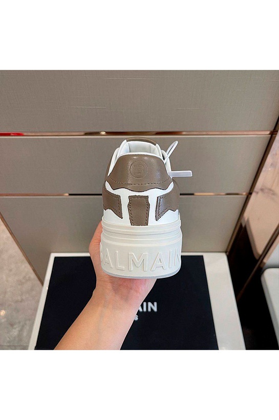 Коричневые кожаные кроссовки Balmain