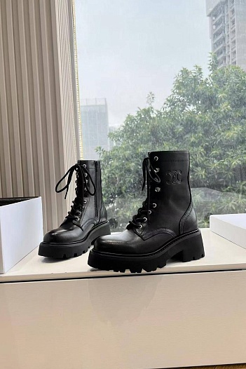Женские кожаные ботинки Celine Premium - Black   
