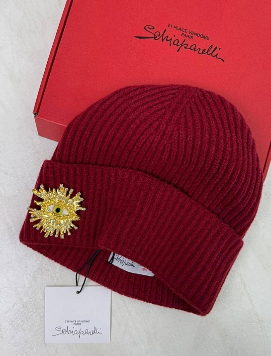 Женская шапка со съемной брошью Schiaparelli Premium - Red