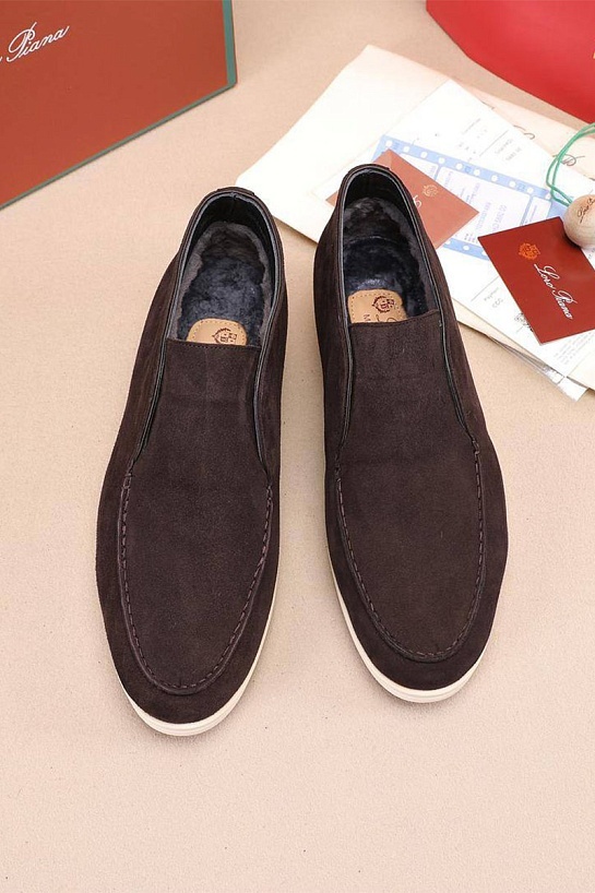 Замшевые лоферы с мехом Loro Piana Open Walk - Brown